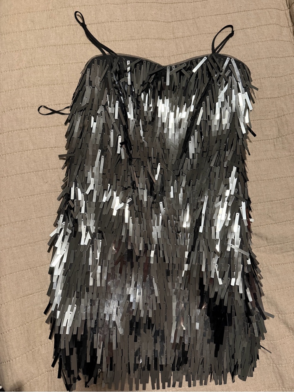 Abecrombie and Fitch Sequin Fringe Mini Dress in Black and Silver